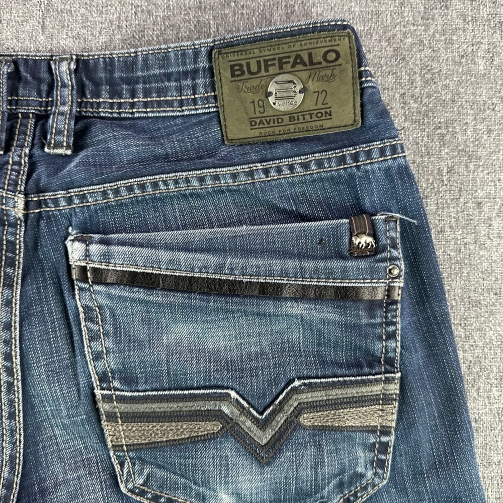 Buffalo Jeans Mens 31 Six Slim Straight Blue Faded Whiskered David Bitton - Picture 7 of 11